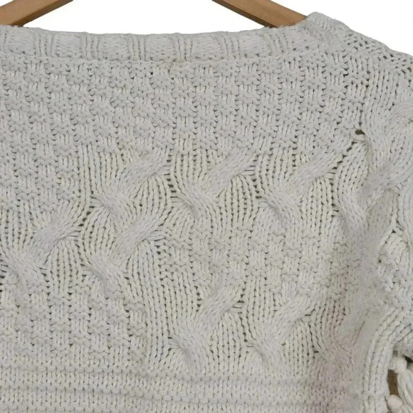 Zara Chunky Knit  Fringe Crop Sweater Cream Size Medium - Picture 7 of 13